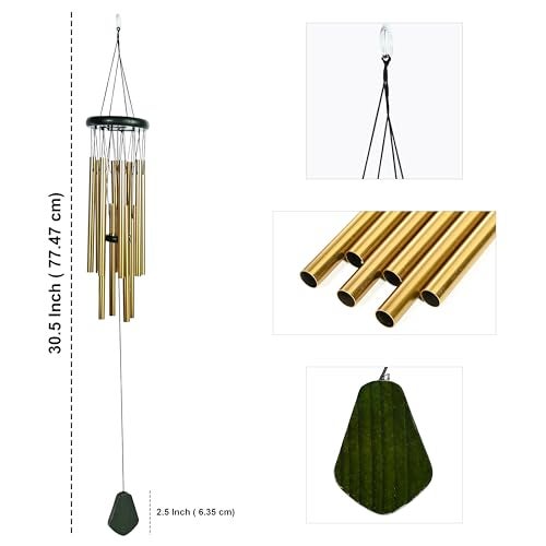 Hindcraft Wind Chimes for Home Positive Vibes – Hanging Decoration for Balcony, Living Room and Bedroom | Home Décor Gift Items, Housewarming Gifts, and Showpieces for Positive Energy, Golden 12-Pipe - Image 3
