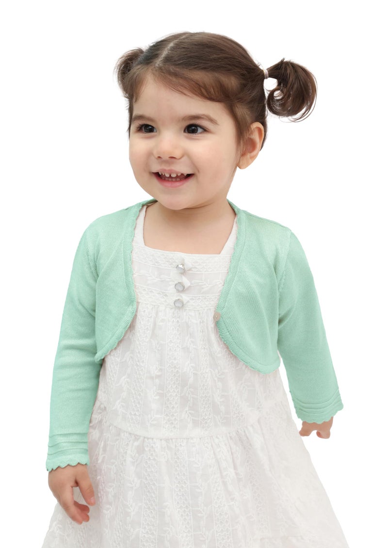 Lilax Baby Girls' Long Sleeve Cardigan Shrug, Button Closure Knitted Bolero (Mint, 6 Months) - Image 2