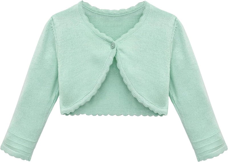 Lilax Baby Girls' Long Sleeve Cardigan Shrug, Button Closure Knitted Bolero (Mint, 6 Months) - Image 1
