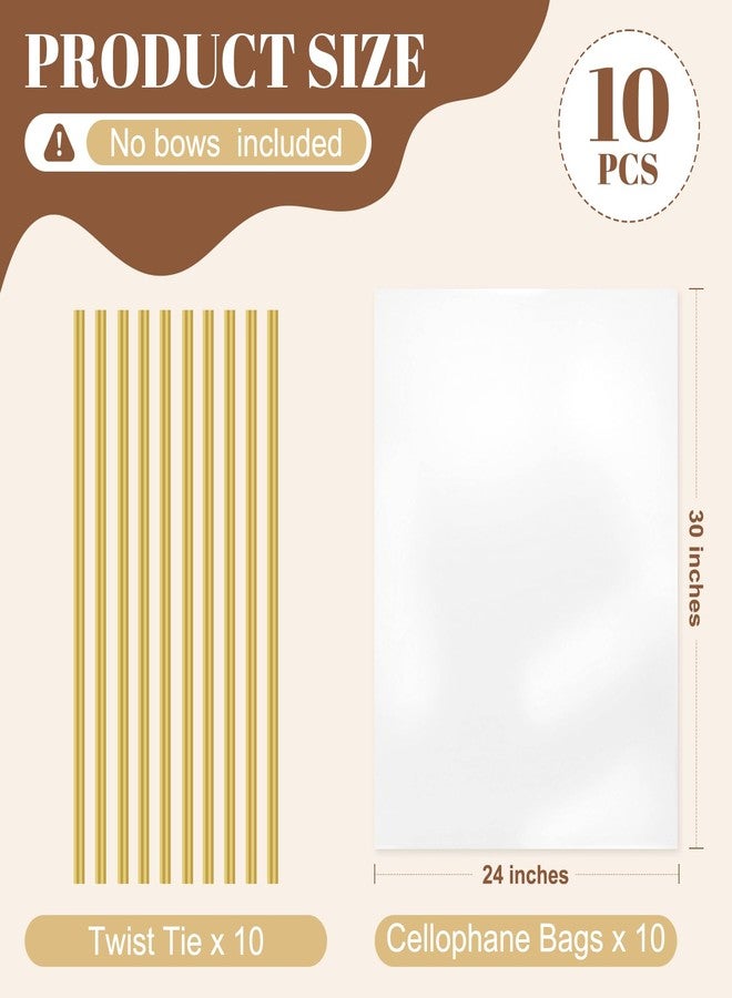 PureGuard 10 PCS Clear Cellophane Bags, Large Plastic Cellophane Wrap for Gift Baskets 24x30 Inch Cellophane Gift Bags with Twist Ties for Wedding Birthday Christmas Party Favor - Image 4