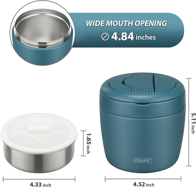 Itslife 32oz Insulated Soup Thermo, Vacuum Stainless Steel Food Jar for Hot & Cold Food, Leakproof Wide Mouth Lunch Container with Spoon (Teal) - Image 2