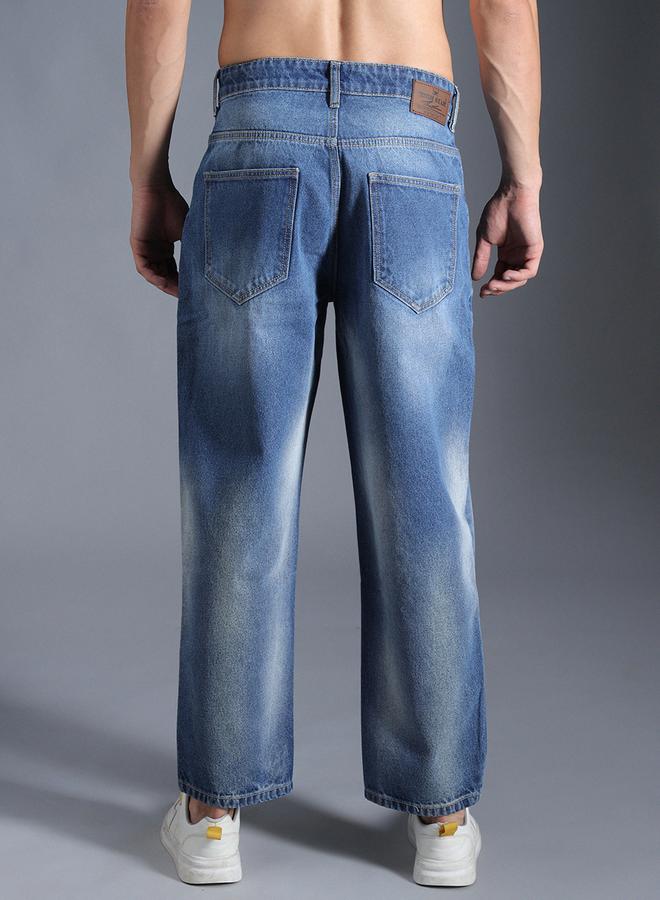 HIGH STAR Mid Rise Relaxed Fit Faded Jeans by Styli - Image 2