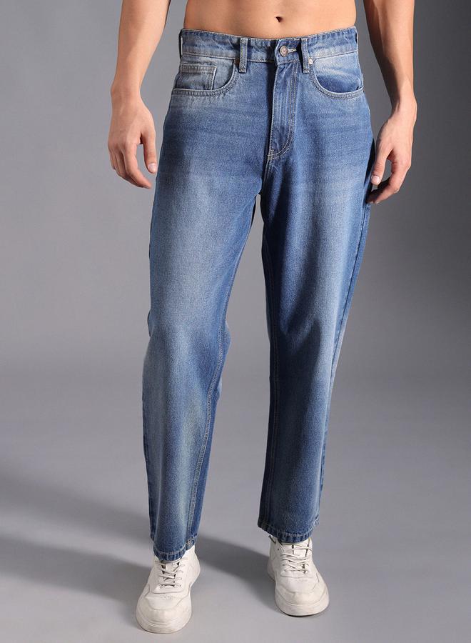 HIGH STAR Mid Rise Relaxed Fit Faded Jeans by Styli - Image 1