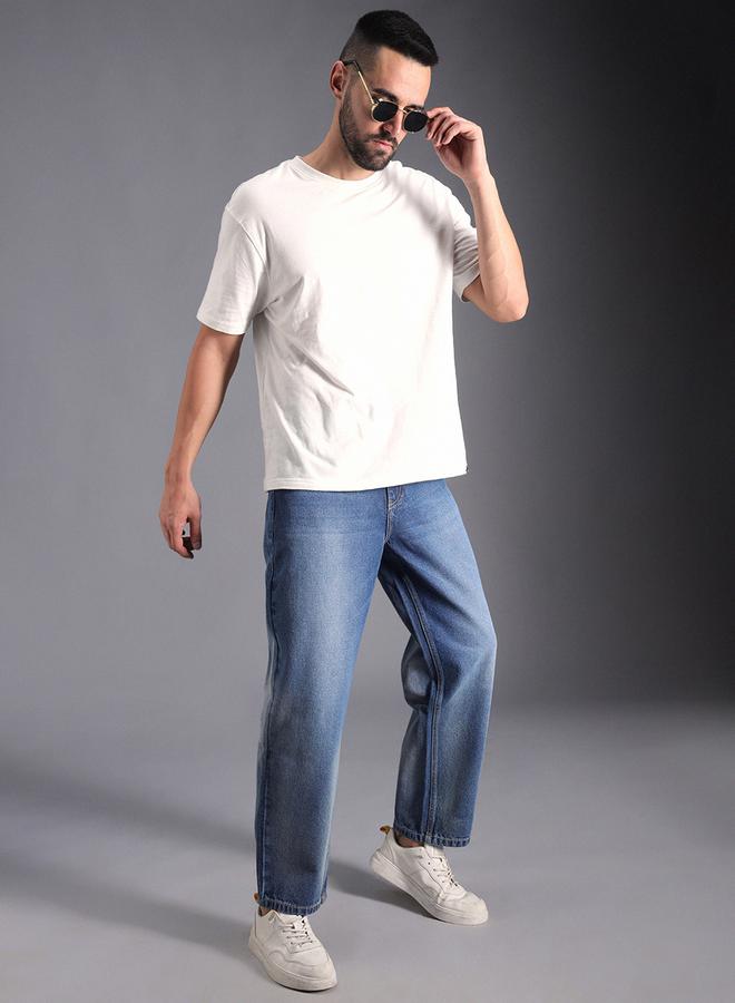 HIGH STAR Mid Rise Relaxed Fit Faded Jeans by Styli - Image 4