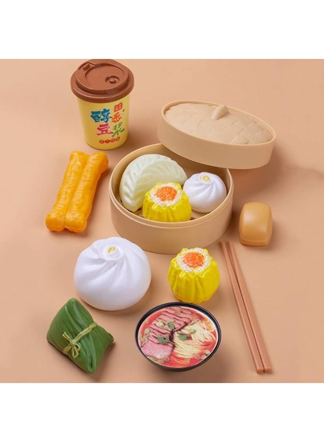 NUOBESTY 2 Sets Kids Pretend Play Toy Kitchen Cooking Toy Steamed Toy Food Chinese Breakfast Food Play Set Dollhouse Furniture (26Pcs) - Image 5