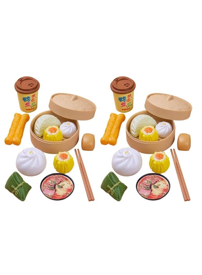 NUOBESTY 2 Sets Kids Pretend Play Toy Kitchen Cooking Toy Steamed Toy Food Chinese Breakfast Food Play Set Dollhouse Furniture (26Pcs) - Image 3
