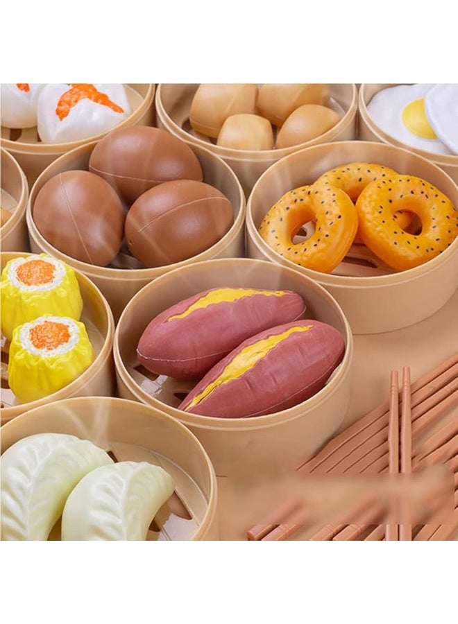 NUOBESTY 2 Sets Kids Pretend Play Toy Kitchen Cooking Toy Steamed Toy Food Chinese Breakfast Food Play Set Dollhouse Furniture (26Pcs) - Image 4