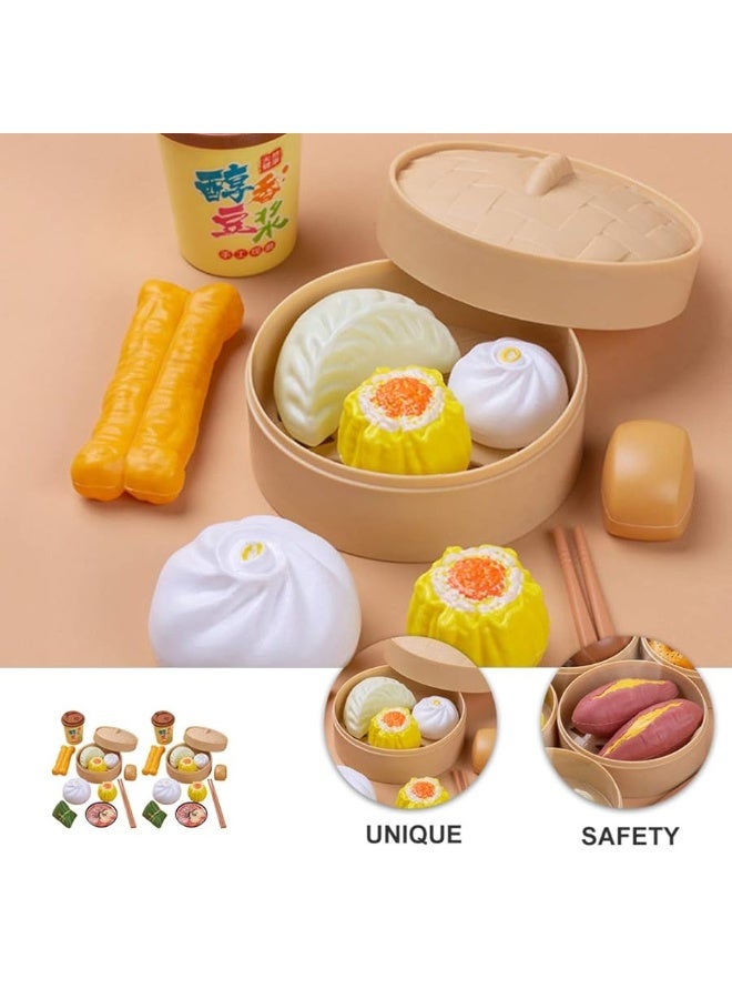 NUOBESTY 2 Sets Kids Pretend Play Toy Kitchen Cooking Toy Steamed Toy Food Chinese Breakfast Food Play Set Dollhouse Furniture (26Pcs) - Image 2