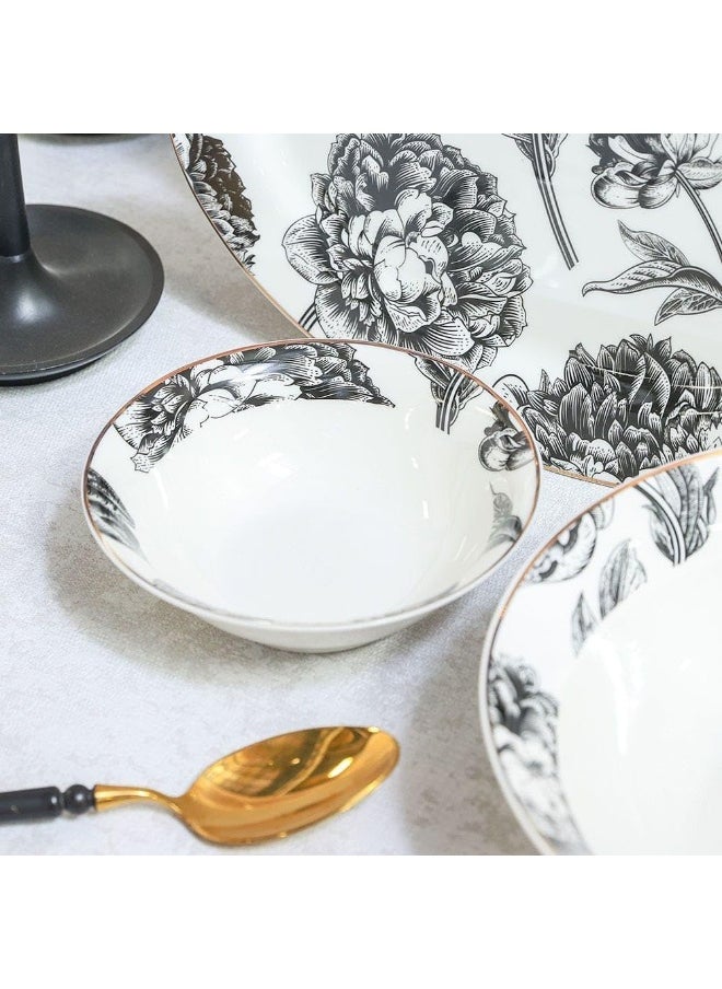 DANUBE HOME Youthful Bite Peonies 16 Piece New Bone China Dinner Set Elegant Dinnerware for 4 Stylish Plates Bowls and Mugs Perfect for Formal Dining & Home Entertaining 