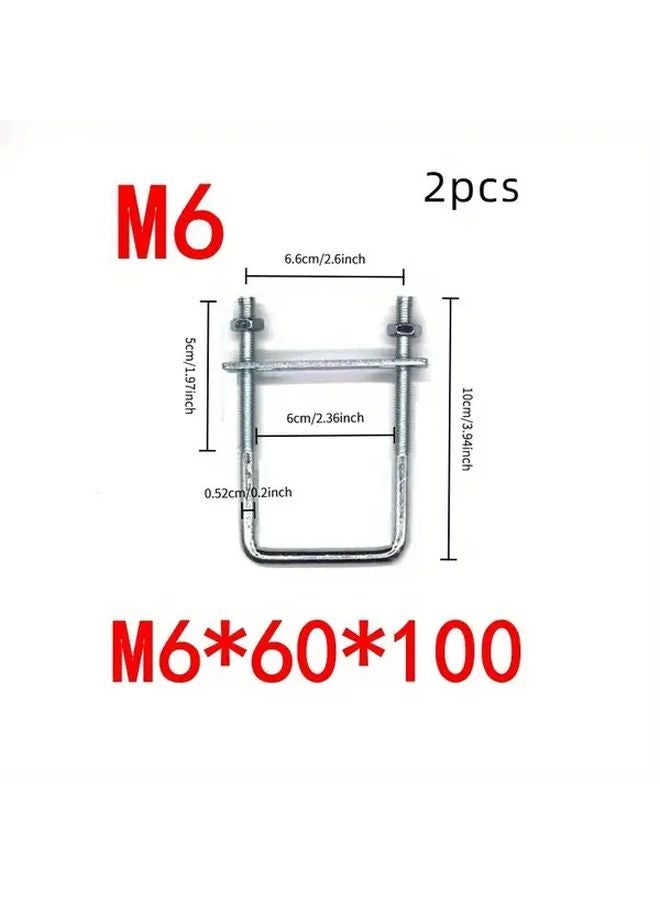 M6 Galvanized U Bolt Fixing Buckle 2pcs M6x60x100 Right Angle U Card - Image 1