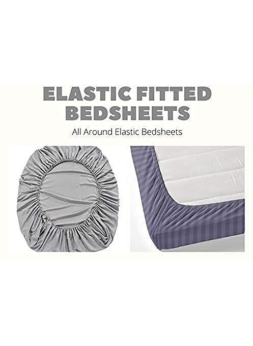 EVERLUSH - EVERLUSH Best Fitted with Elastic Platinum Printed Bedsheets with 2 Pillow Covers, Double King Size, 72" X 78" (Lotus, Cotton) - Image 1