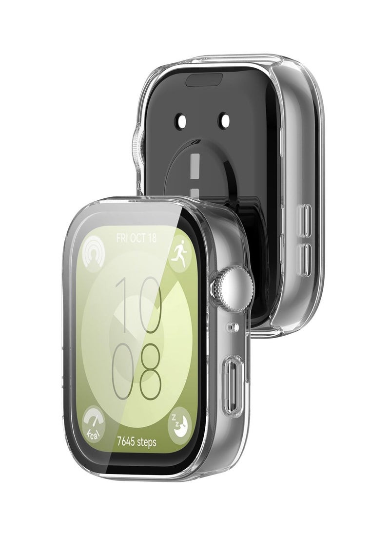 لغة حافظة PC صلبة مع واقي شاشة من الزجاج المقوى لساعات Huawei Watch Fit 3، رفيعة للغاية، مقاومة للخدش، غطاء حماية شفاف  - Image 2