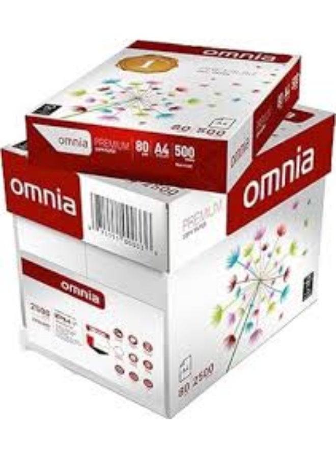 أمنية ورق نسخ أومنيا A4 - كرتونة واحدة (5 رزم × 500 ورقة) - Image 1
