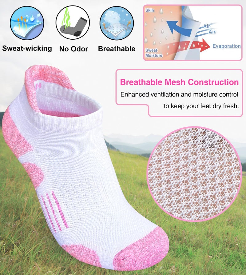Heyoboy Womens Athletic Running Cotton Socks Thick Cushioned Anti-blister Wicking Ankle Socks 5 Pairs - Image 4