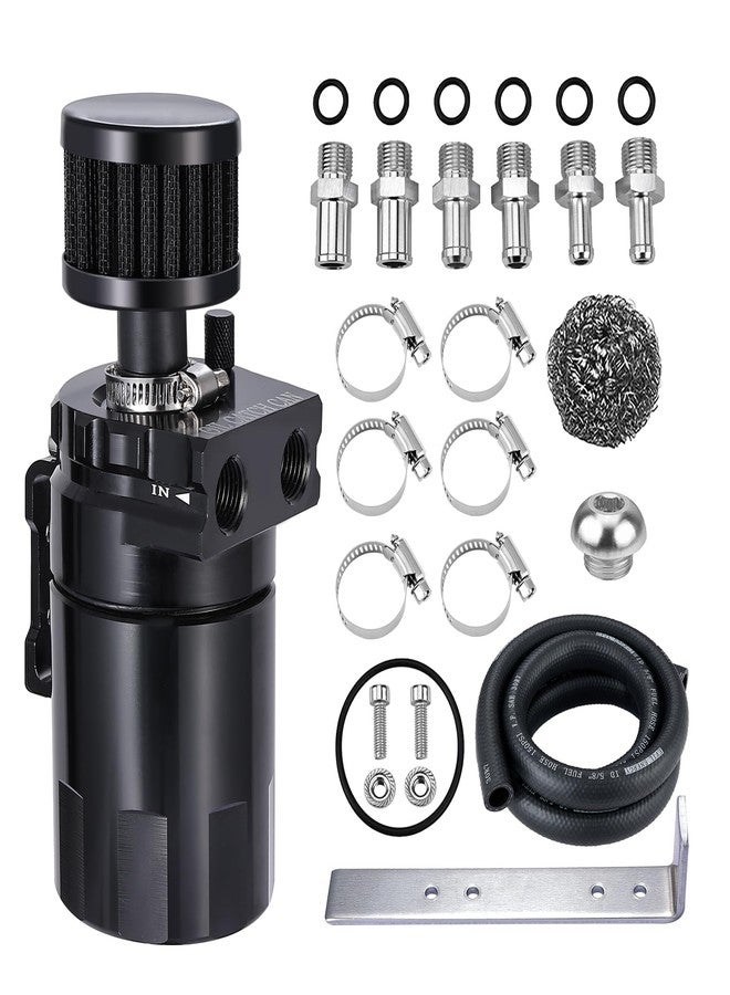 EVIL ENERGY Oil Catch Can, 300ML Baffled Oil Can with Breather Filter, Universal Aluminum Air Oil Separator Breather Tank with 3/8" ID 5FT NBR Fuel Hose Kit - Image 1