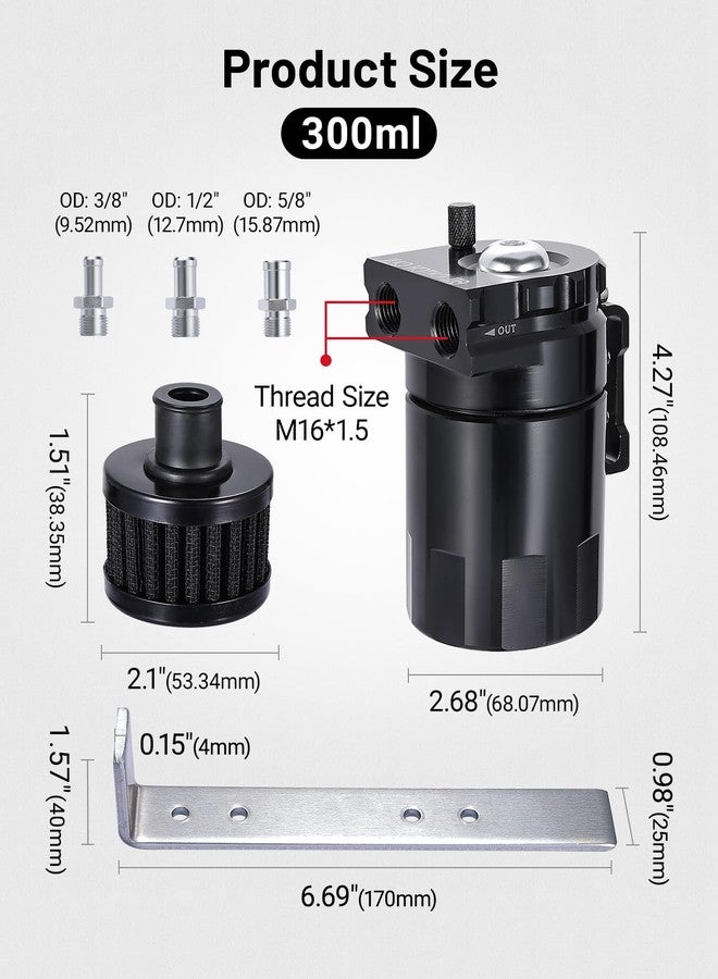 EVIL ENERGY Oil Catch Can, 300ML Baffled Oil Can with Breather Filter, Universal Aluminum Air Oil Separator Breather Tank with 3/8" ID 5FT NBR Fuel Hose Kit - Image 3