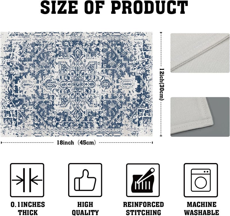 aportt Navy Blue Gray Boho Placemats Set of 4 Ethnic Bohemian Carpet Place Mats Washable Kitchen Dining Vintage Grey Geography Floral Linen Table Mats Stain HeatResistant for Home Party Indoor 12x18 in - Image 4