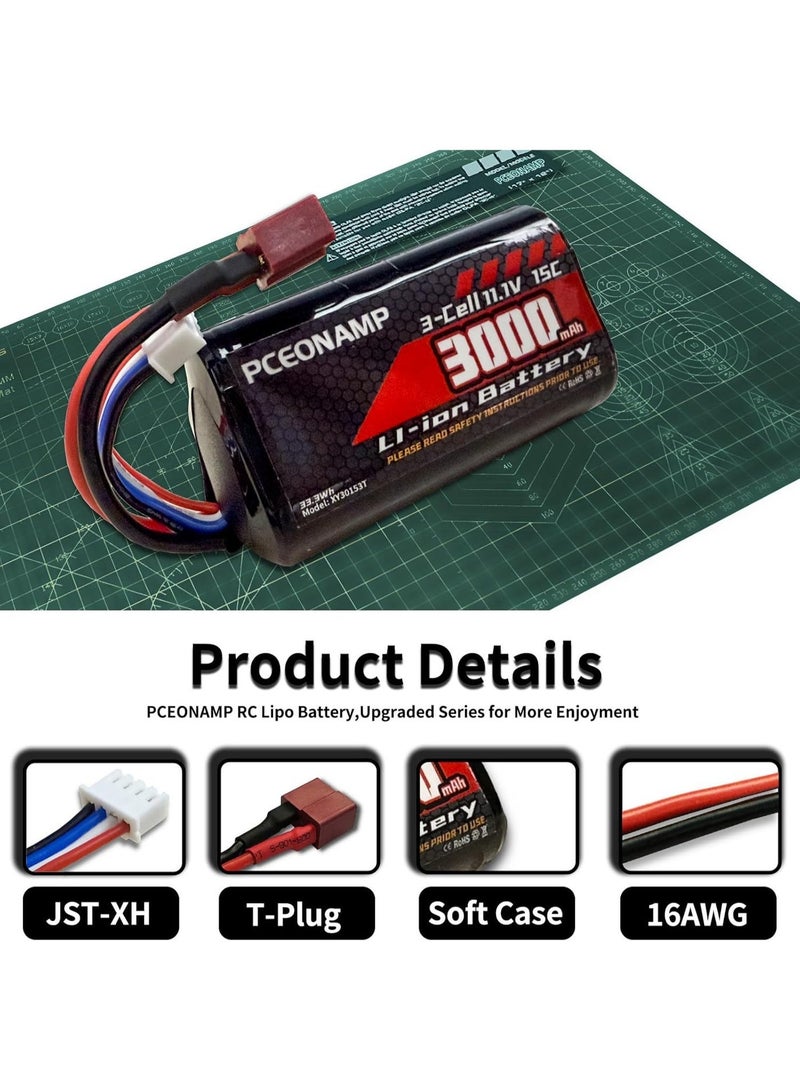 PCEONAMP 11.1V Li-ion Battery 3000mAh 3S for R608 2104 210E 200E Brushless RC Boat with T Plug Rechargeable High Capacity 15C RC 11.1V RC Boat Battery - Image 3