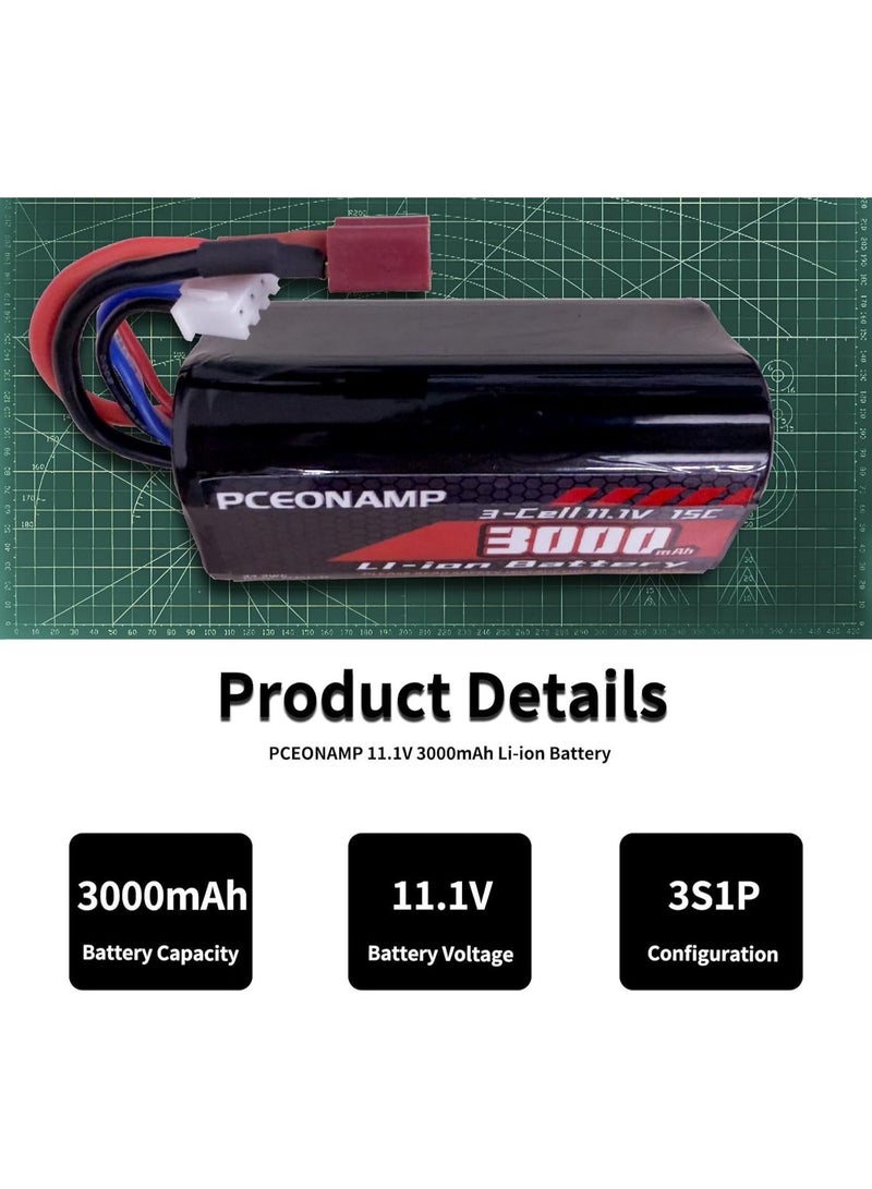 PCEONAMP 11.1V Li-ion Battery 3000mAh 3S for R608 2104 210E 200E Brushless RC Boat with T Plug Rechargeable High Capacity 15C RC 11.1V RC Boat Battery - Image 4