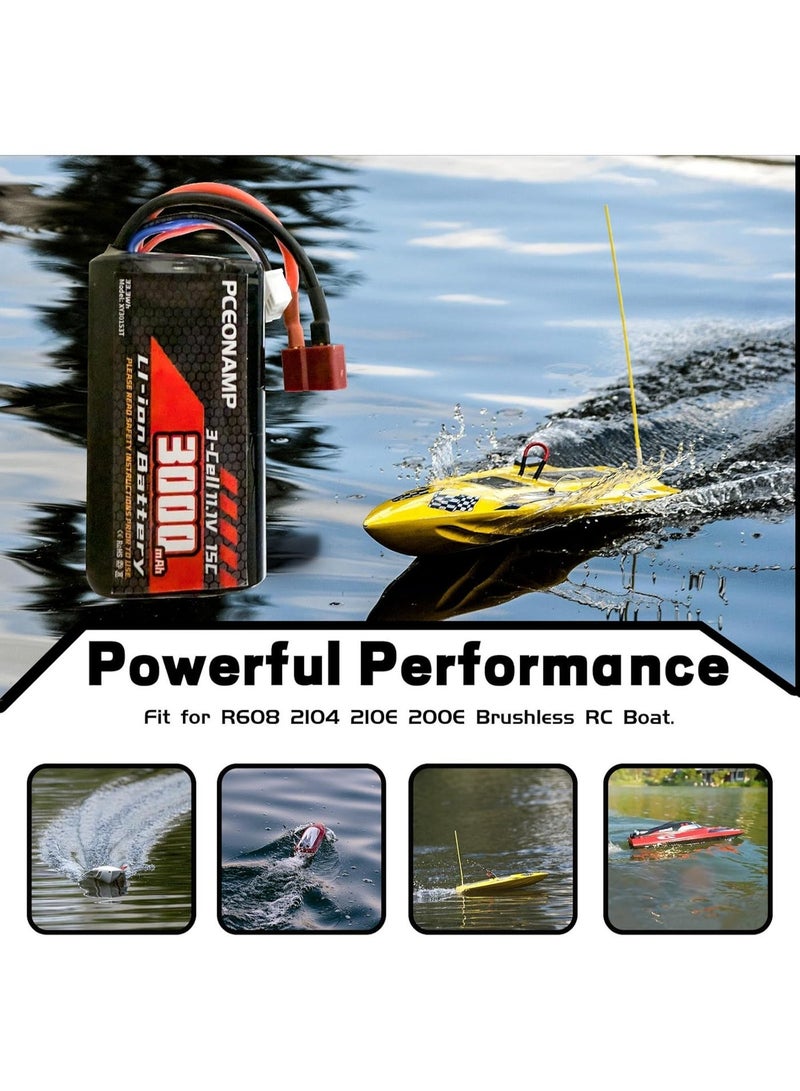 PCEONAMP 11.1V Li-ion Battery 3000mAh 3S for R608 2104 210E 200E Brushless RC Boat with T Plug Rechargeable High Capacity 15C RC 11.1V RC Boat Battery - Image 5