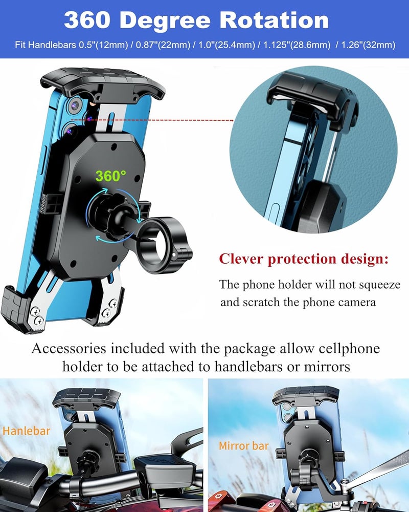 BRCOVAN Motorcycle Bike Phone Mount with Solid Aluminum Alloy Mounting Base, [1s Lock] Handlebar Cell Phone Holder for Bicycle ATV Scooter, Fit 4-7'' Smartphone - Image 3