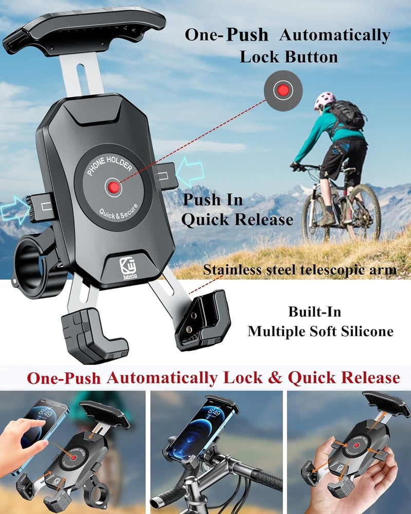 BRCOVAN Motorcycle Bike Phone Mount with Solid Aluminum Alloy Mounting Base, [1s Lock] Handlebar Cell Phone Holder for Bicycle ATV Scooter, Fit 4-7'' Smartphone - Image 2
