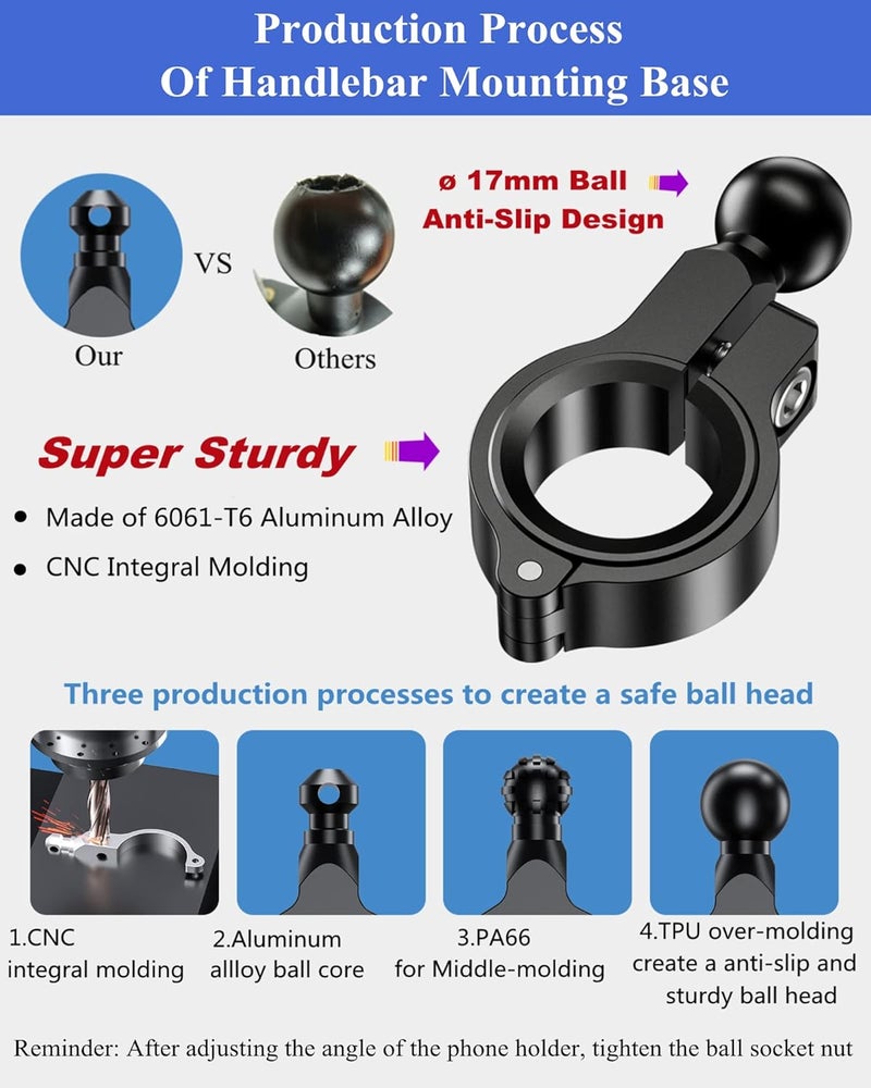 BRCOVAN Motorcycle Bike Phone Mount with Solid Aluminum Alloy Mounting Base, [1s Lock] Handlebar Cell Phone Holder for Bicycle ATV Scooter, Fit 4-7'' Smartphone - Image 5