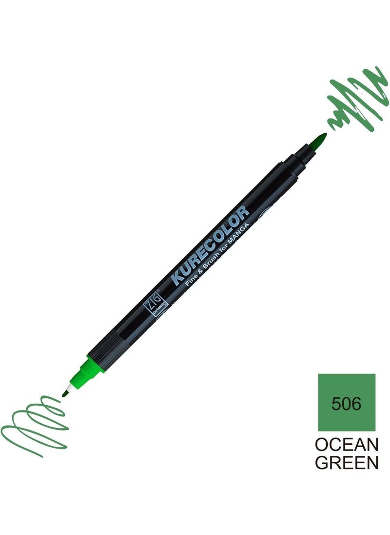 Zig Kurecolor Mangaka Fine&brush Double-Sided Pen CNKC-2200 No 506 Ocean Green  - Image 4
