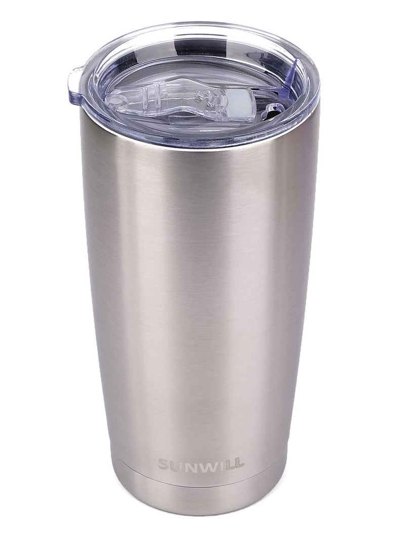 SUNWILL Travel Coffee Tumbler 20 oz Stainless Steel Mug with Lid Insulated Cup for Water Tea Hot and Cold Drinks Silver