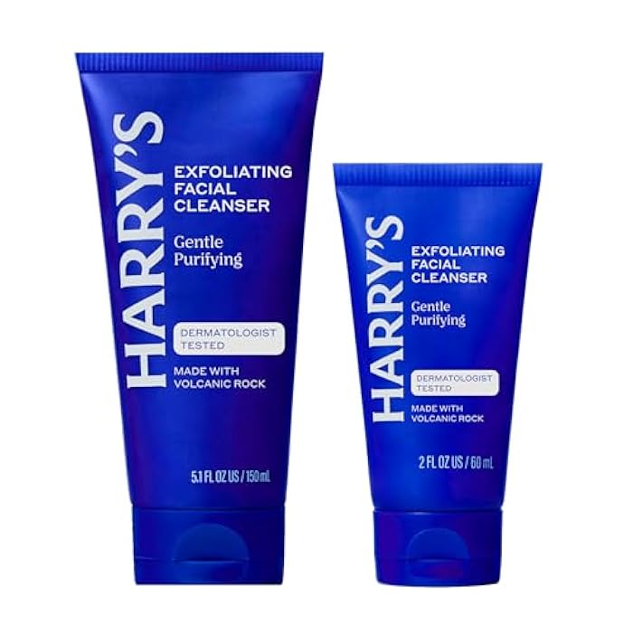 Harry's Exfoliating Face Wash for Men, Gentle Facial Skin Care Products with Volcanic Rock Exfoliant, 7.1 Fl. Oz, Home and Trial and Travel Bundle - Image 1
