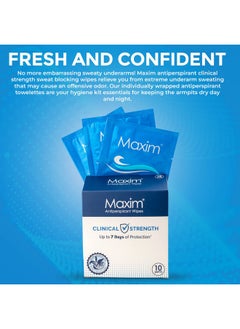 Maxim Maxim® Clinical Strength Antiperspirant Wipes for hyperhidrosis Excessive Sweating - Reduces Sweat - Antiperspirant for Men and Women Certain to Keep you Dri. 10 wipes  - Image 3