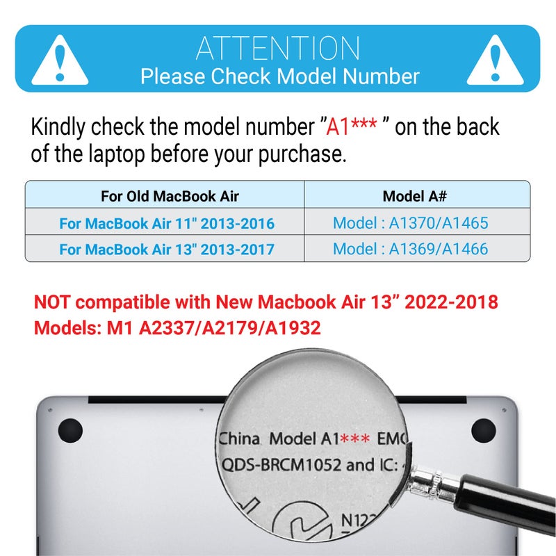 IBENZER Compatible with Old Version MacBook Air 13 Inch Case (2010-2017 Release). Models: A1466 / A1369, Plastic Hard Shell Case with Keyboard Cover for Mac Air 13, Rocky Grey, A13RKGY+1 - Image 2