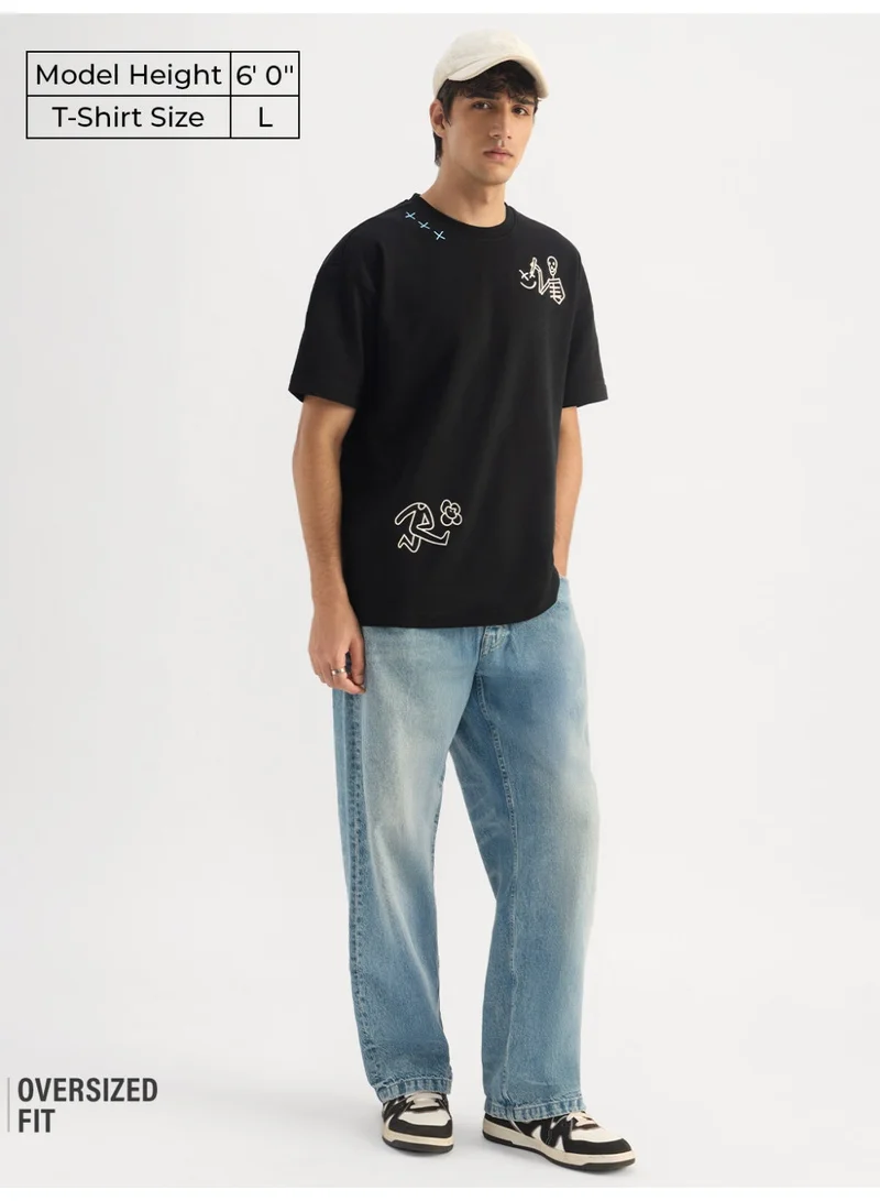 ذا سوليد ستور The Souled Store Oversized T-Shirt: Stay Weird Men and Boys Short Sleeves Round Neck Embroidered Casual Streetwear T-Shirt