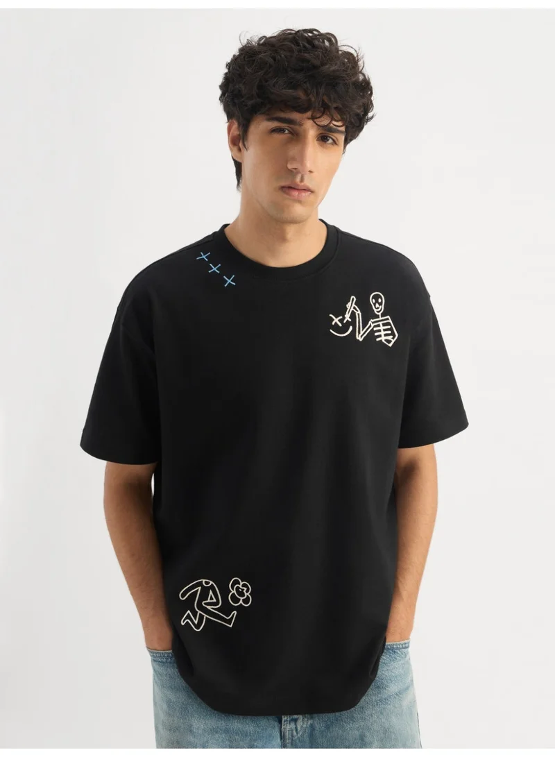 ذا سوليد ستور The Souled Store Oversized T-Shirt: Stay Weird Men and Boys Short Sleeves Round Neck Embroidered Casual Streetwear T-Shirt