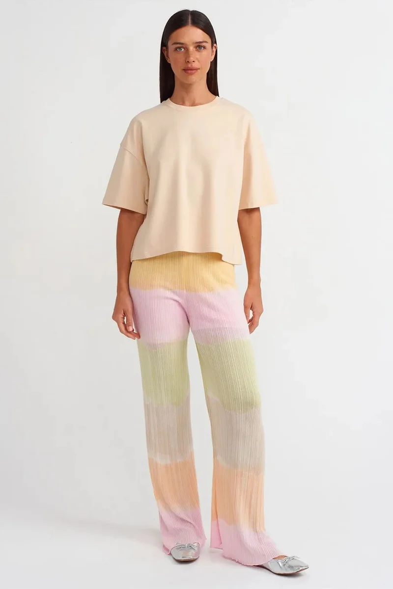 Dilvin Beige Natural DILVIN Oversized Cotton Crew Neck T-Shirt for Women | Best Price UAE