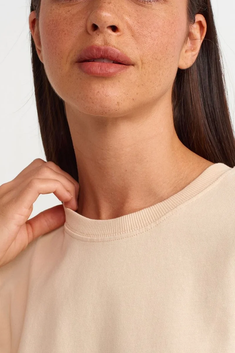 Dilvin Beige Natural DILVIN Oversized Cotton Crew Neck T-Shirt for Women | Best Price UAE