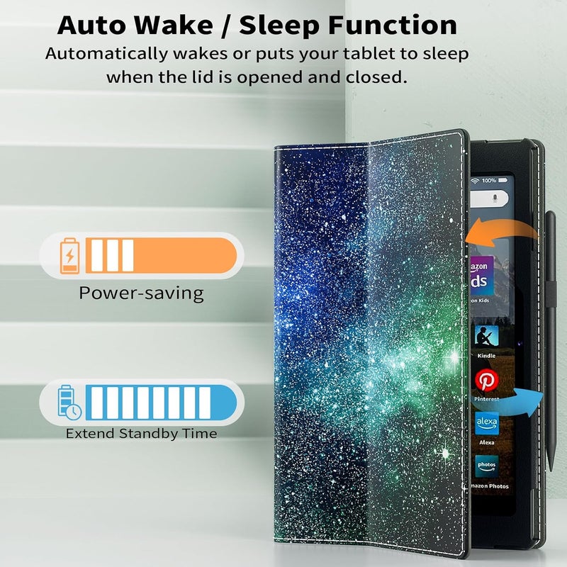 annapro Case for Amazon Kindle Fire HD 10 Tablet (13th/11th Generation, 2023/2021 Release) & Fire HD 10 Plus Tablet - Slim Folding Stand Folio Cover with Auto Wake/Sleep and Hand Strap, Starry Sky - Image 4