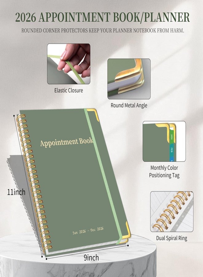 Kamoy 2026 Appointment Book/Planner - 2026 Daily Hourly Planner from Jan. 2026 - Dec. 2026, Weekly appointment Book 2026, 2026 Hourly planner with 20-Minute Interval, 9" x 11", Twin-Wire Binding, Colorful Tabs, Pocket - Green - Image 5