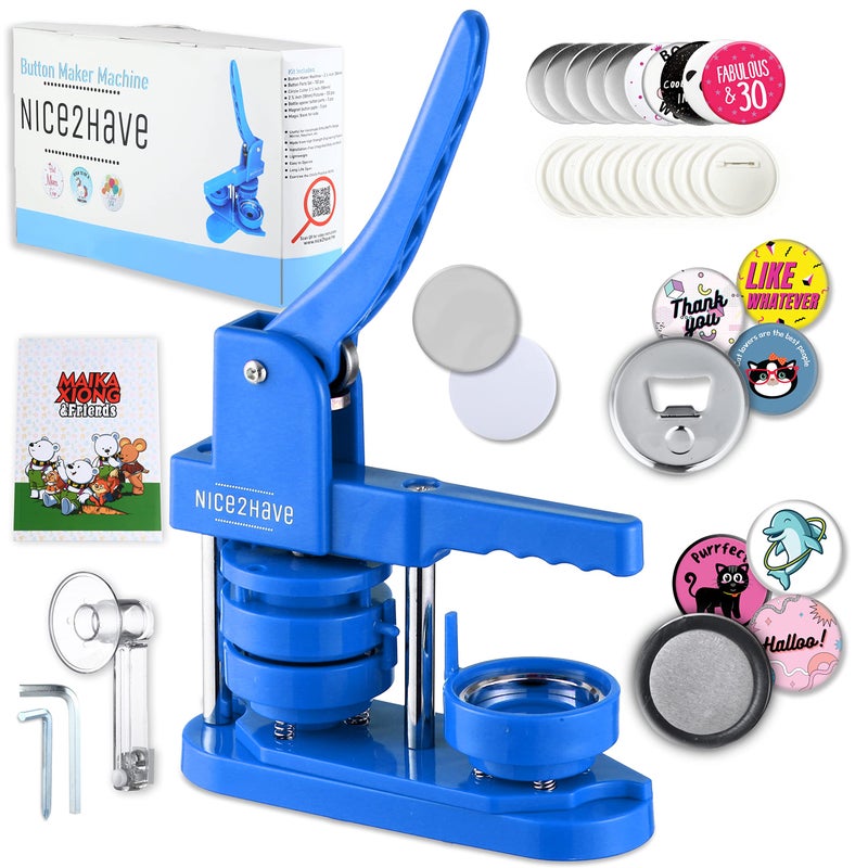 nice2have Nice2Have Button Maker Machine 225 inch 58mm  100 Buttons 5 Bottle Openers 5 Fridge Magnets 500 Free DesignsCircle CutterMagic Book  InstallationFree Pin Maker Machine 