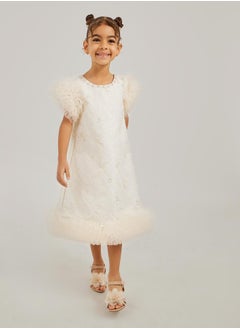 Styli Embellished Round Neck Dress with Ruffle Trim  - Image 1