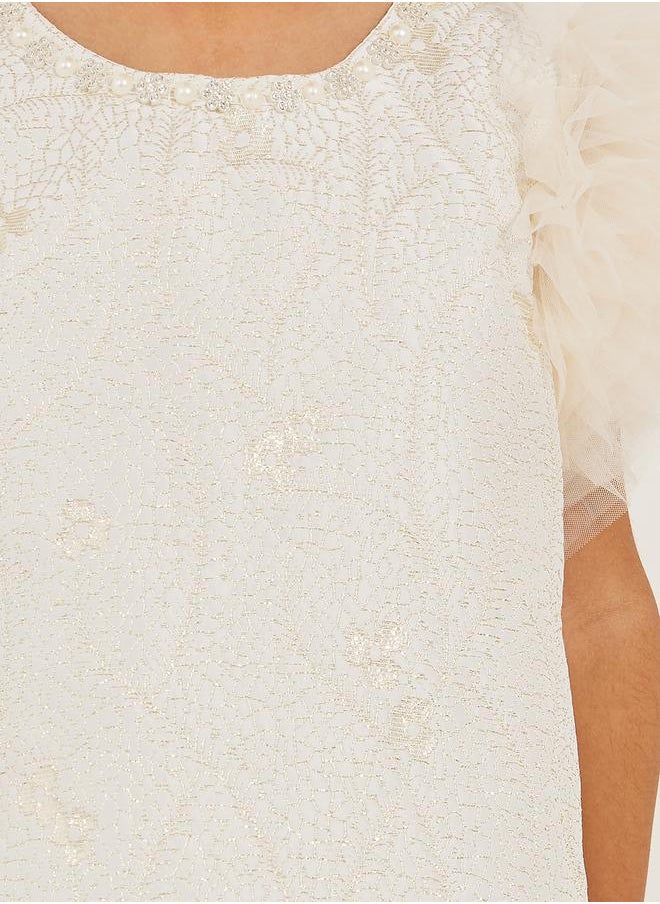 Styli Embellished Round Neck Dress with Ruffle Trim  - Image 3
