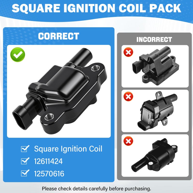 Yikesai 12611424 Ignition Coil Pack Compatible with Chevy Cadillac GMC Pontiac 5.3L 6.0L V8 Engine G8 Grand Prix H3 Silverado Tahoe Yukon Impala - Replace # 12570616 D510C UF413, set of 8 Ignition Coil - Image 5