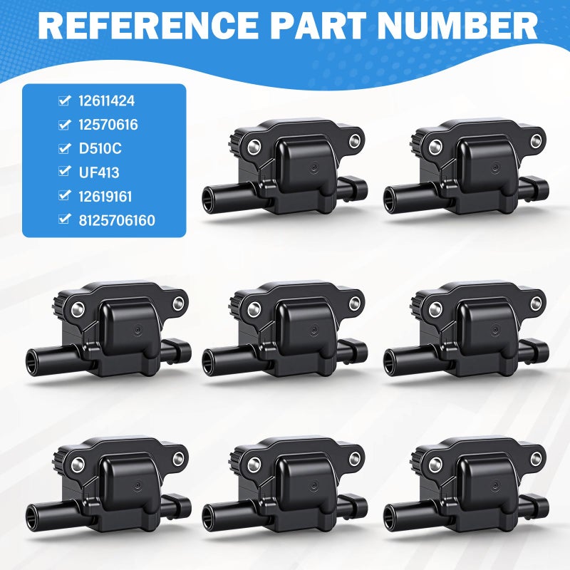 Yikesai 12611424 Ignition Coil Pack Compatible with Chevy Cadillac GMC Pontiac 5.3L 6.0L V8 Engine G8 Grand Prix H3 Silverado Tahoe Yukon Impala - Replace # 12570616 D510C UF413, set of 8 Ignition Coil - Image 2