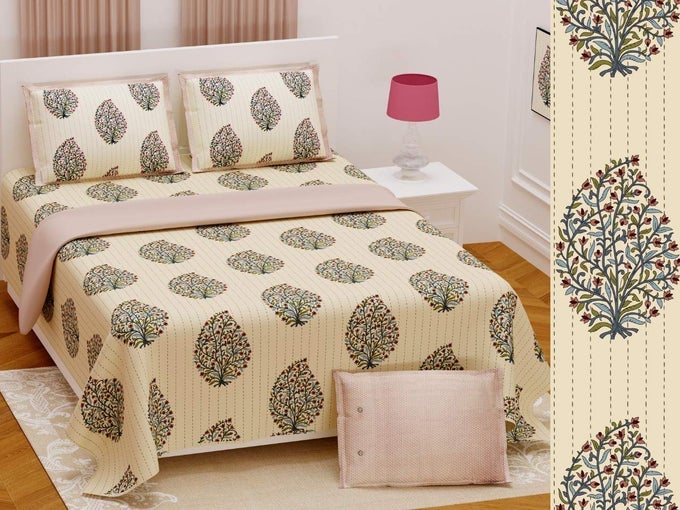 COTTON SUPREME QUALITY SUPER KING SIZE DOUBLE BEDSHEET WITH 2 PILLOW COVERS BROWN 9X9FT