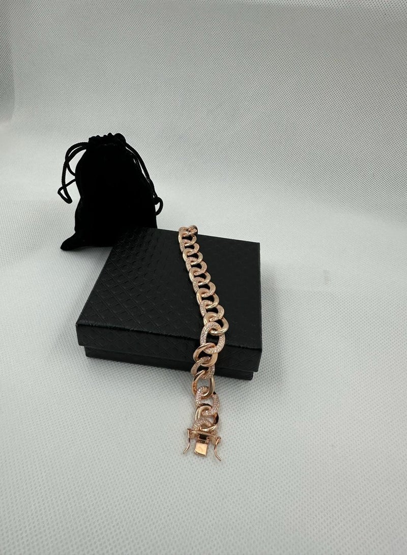 Rose Gold Plated Zircon Bracelet - Elegant 22cm Length - Image 1