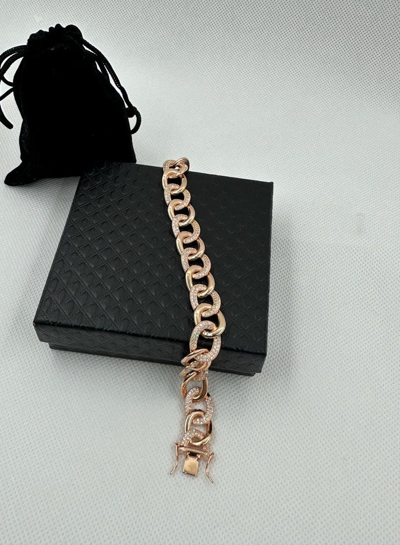 Rose Gold Plated Zircon Bracelet - Elegant 22cm Length - Image 2