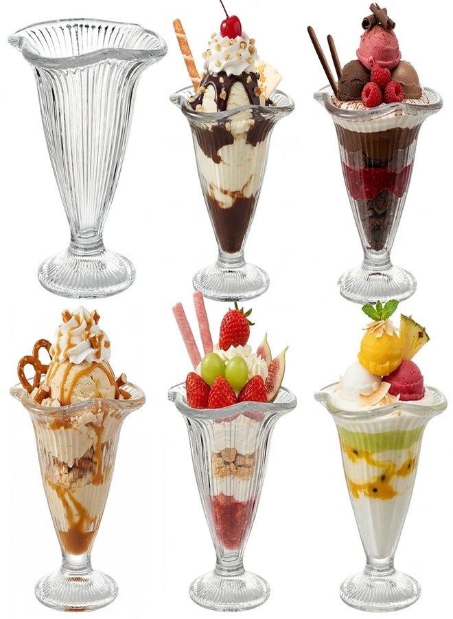Cyrelwing 6 Pack Ribbed vintage Ice Cream Cups Tulip Sundae Glasses Footed Dessert Cups,6oz Milkshake Glasses Cups for Sherbet Trifle, Fruit,Smoothie, Snack,Cocktail,Pudding - Image 1