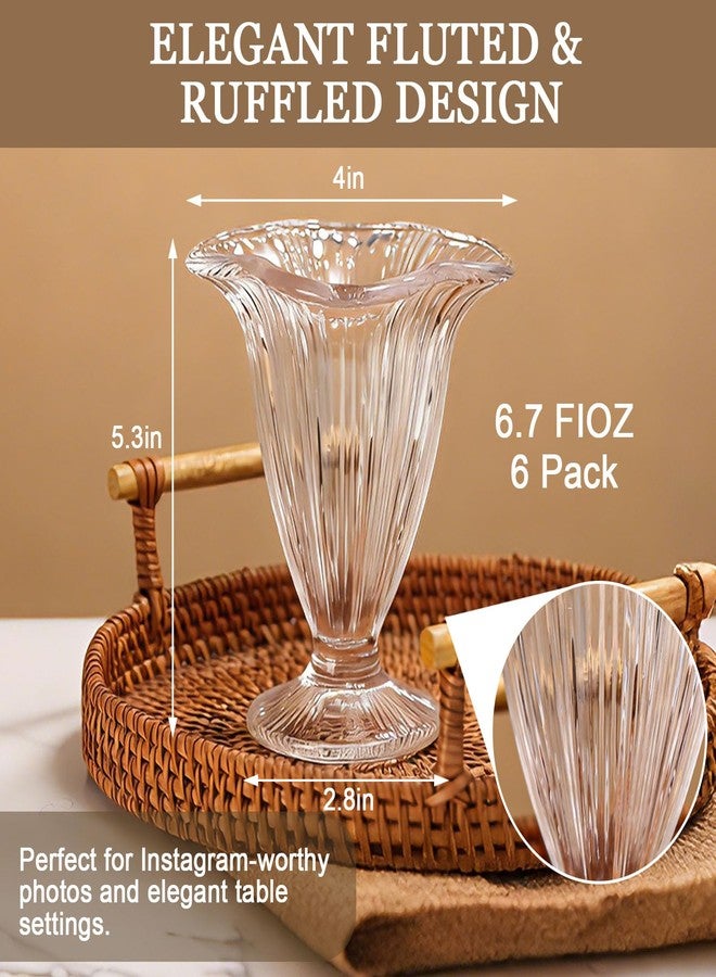 Cyrelwing 6 Pack Ribbed vintage Ice Cream Cups Tulip Sundae Glasses Footed Dessert Cups,6oz Milkshake Glasses Cups for Sherbet Trifle, Fruit,Smoothie, Snack,Cocktail,Pudding - Image 2