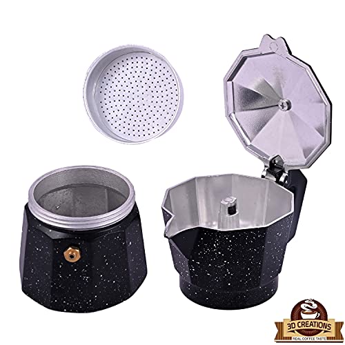 3D CREATIONS Alluminium Italian Style Stovetop Coffee Maker Moka Pot espresso Coffee percolator 6 cups of Coffee (Black, 300 ml) - Image 2