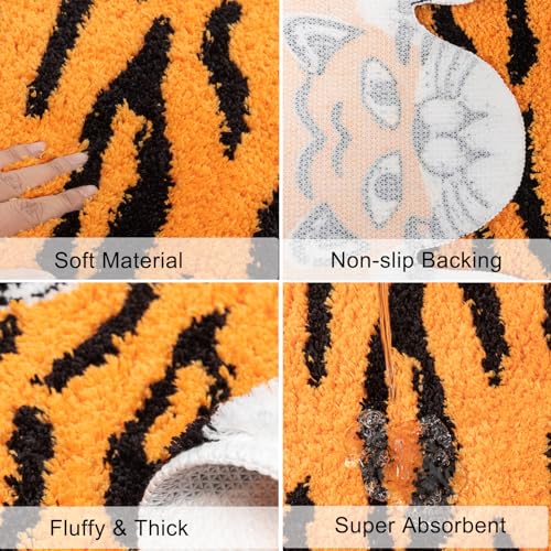 Seek4comfortable Cute Tiger Bath Mat, Orange Yellow Bathroom Rugs Non Slip Tiger Shaped Absorbent Bath Rug Cartoon Animal Bathroom Decor Plush Bathtub Rug for Shower Sink,19.7x35.5in - Image 3